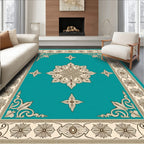 Teal Medallion Floral Border Rug