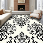 Classic Black and Cream Damask Ornament Rug