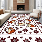 Playful Orange Tabby Cats Floral Rug
