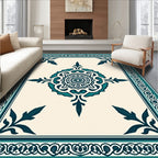 Teal Medallion Ivory Bordered Rug