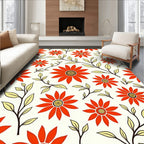 Vibrant Red Floral Foliage Scatter Rug
