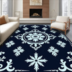 Dark Blue Floral Medallion Mandala Rug