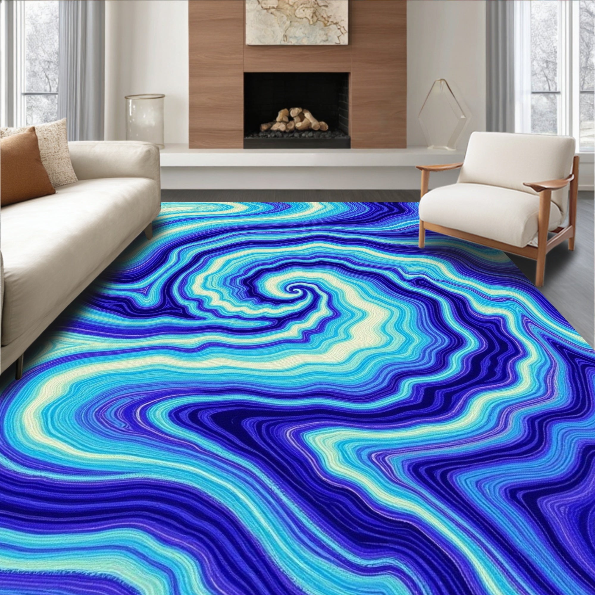 Oceanic Agate Swirl Blues Rug