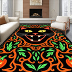 Halloween Black Cat Pumpkin Vines Rug