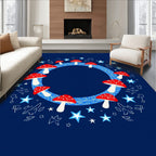 Whimsical Red Mushroom Stars Garland Rug