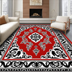 Classic Red Black Floral Medallion Rug