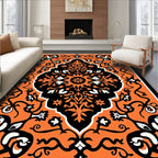 Vibrant Orange Black Floral Medallion Rug