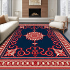 Deep Blue Red Floral Medallion Rug