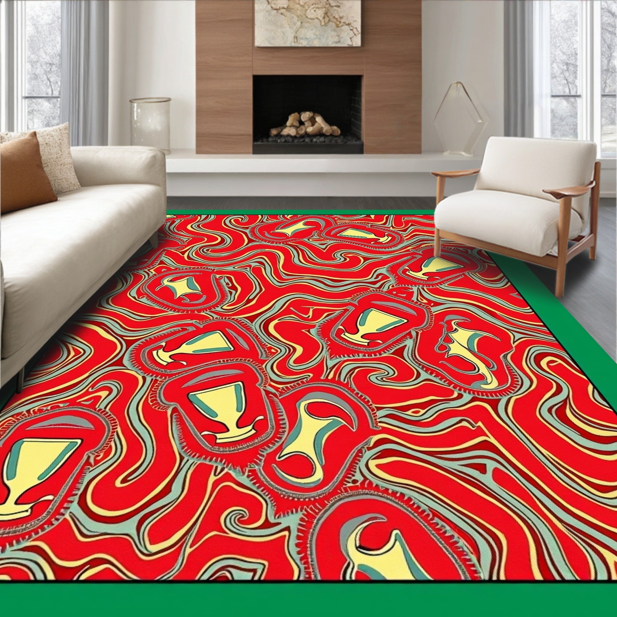 Crimson Yellow Trophies Swirl Harmony Rug