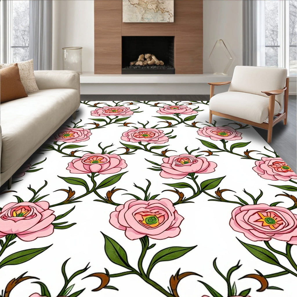 Pink Rose Vine Garden Rug