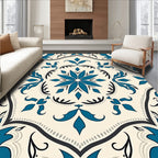 Teal Ivory Floral Medallion Tile Rug