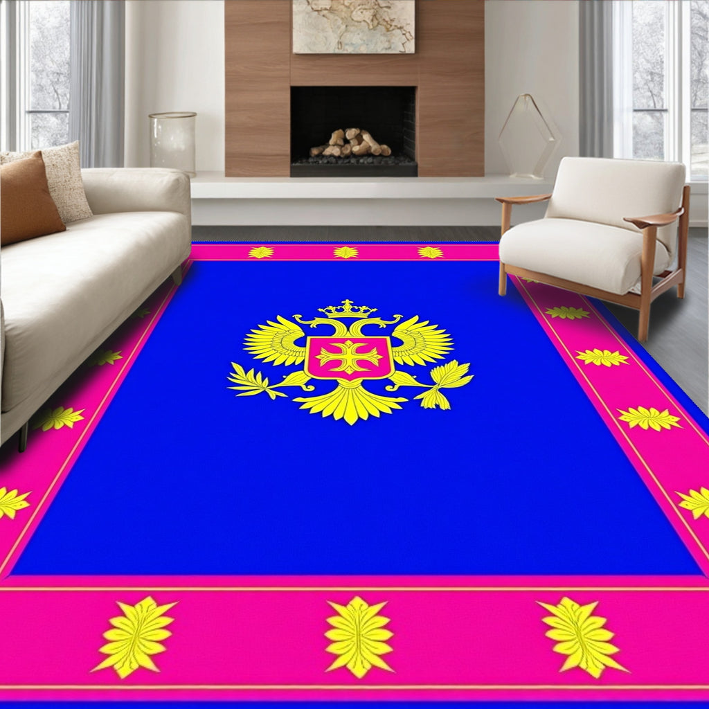 Royal Blue Golden Double Eagle Medallion Rug