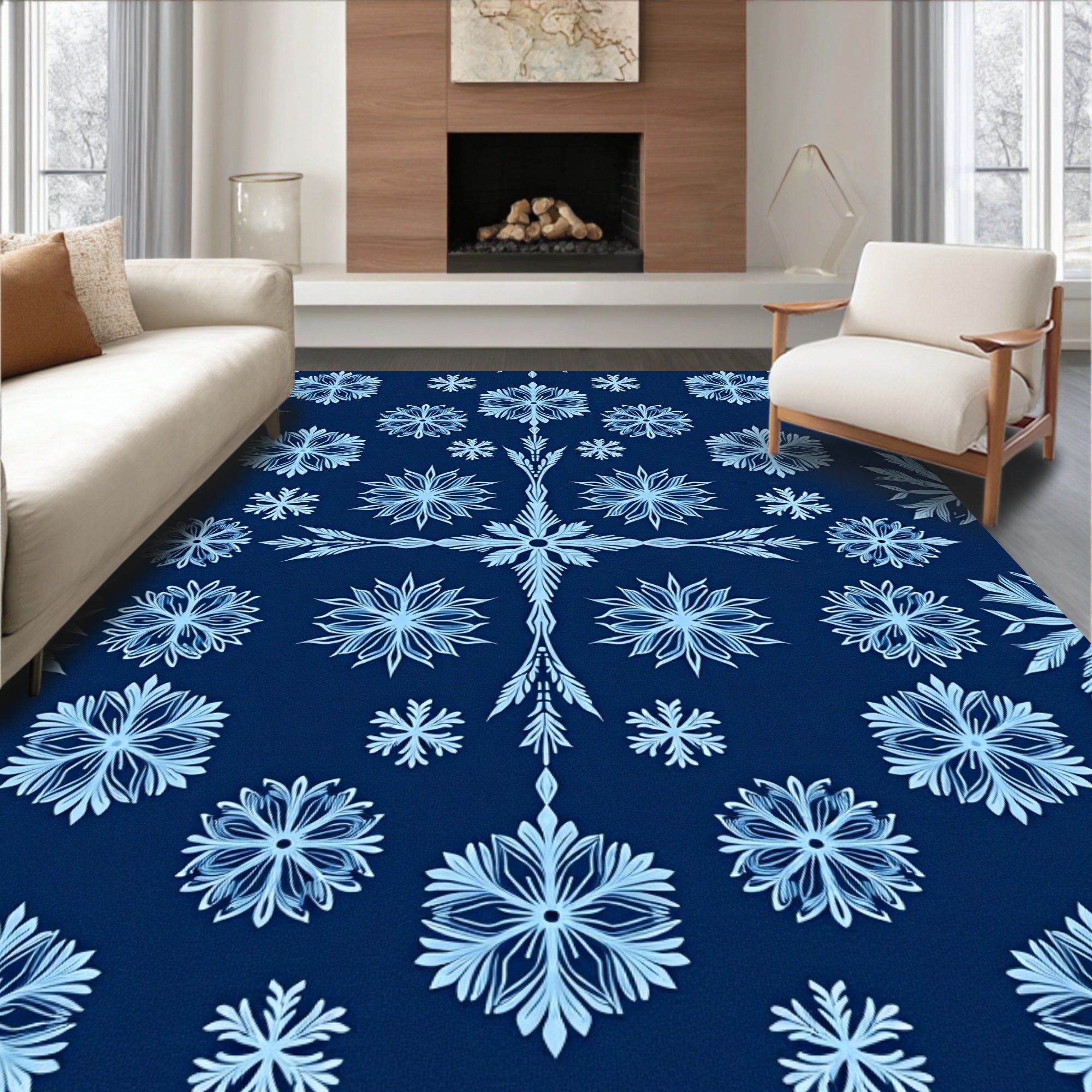 Frosted Blue Snowflake Collage Rug