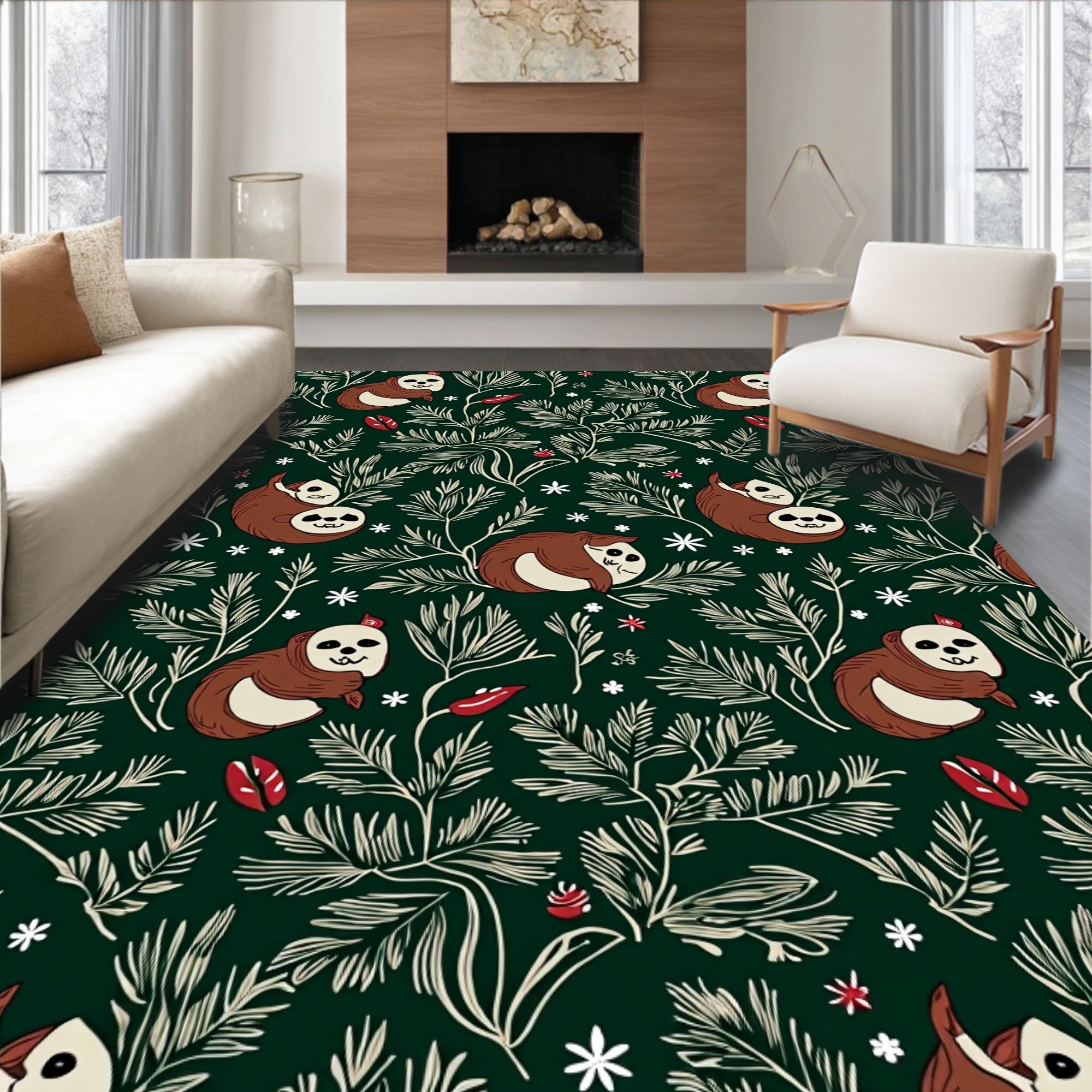 Whimsical Sloth Woodland Meadow Rug