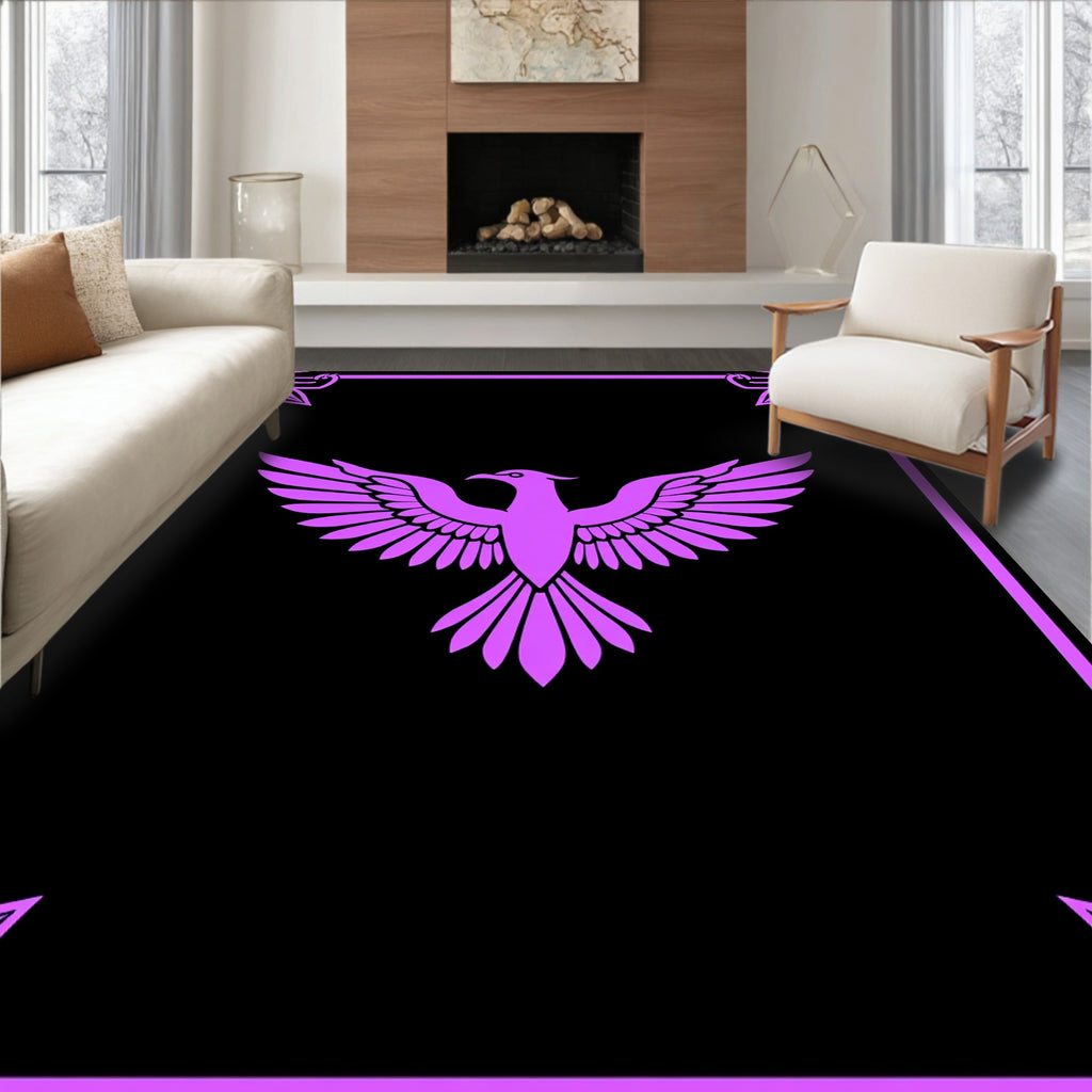 Vivid Plum Phoenix Winged Creature Frame Rug