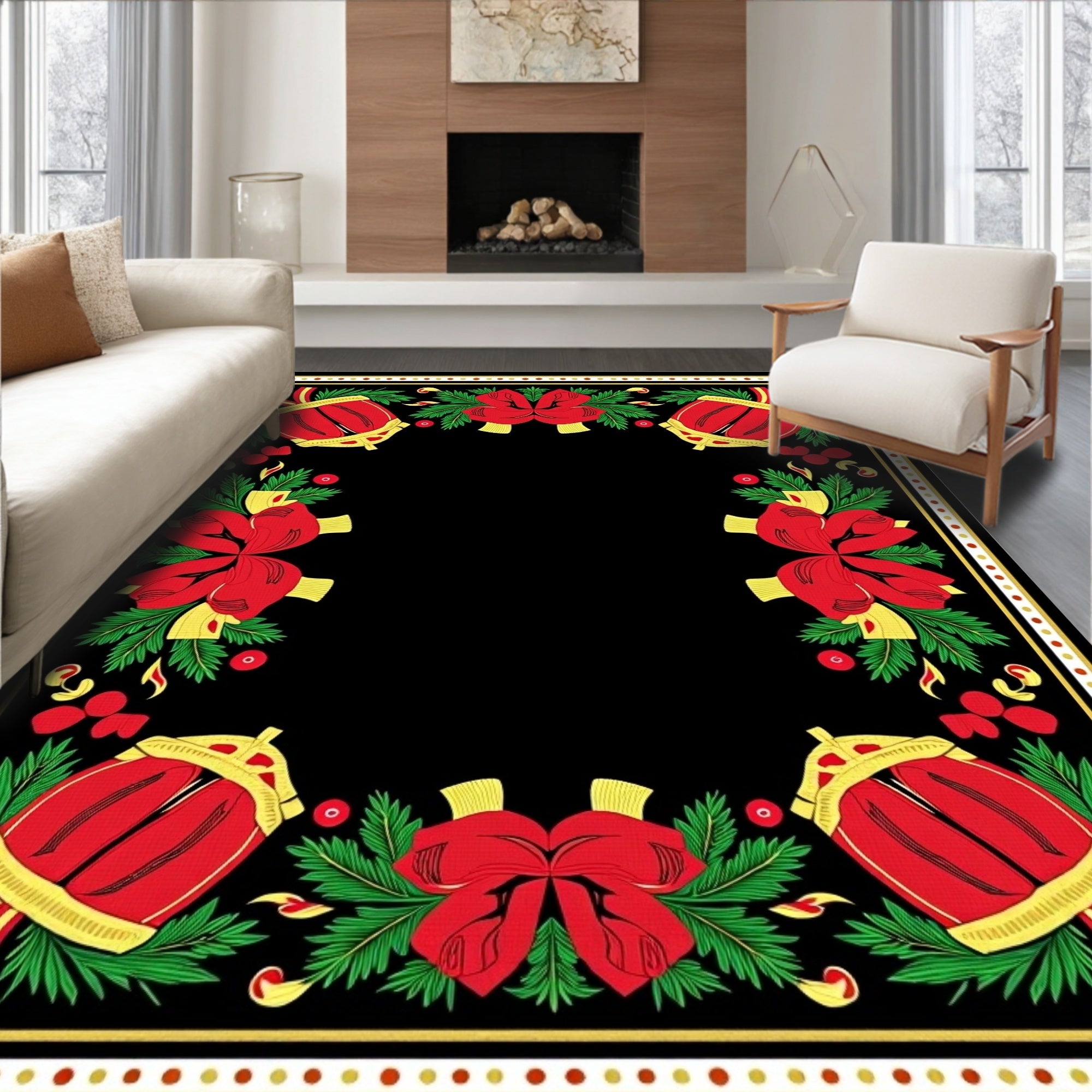Red Drum and Bow Holiday Border Rug