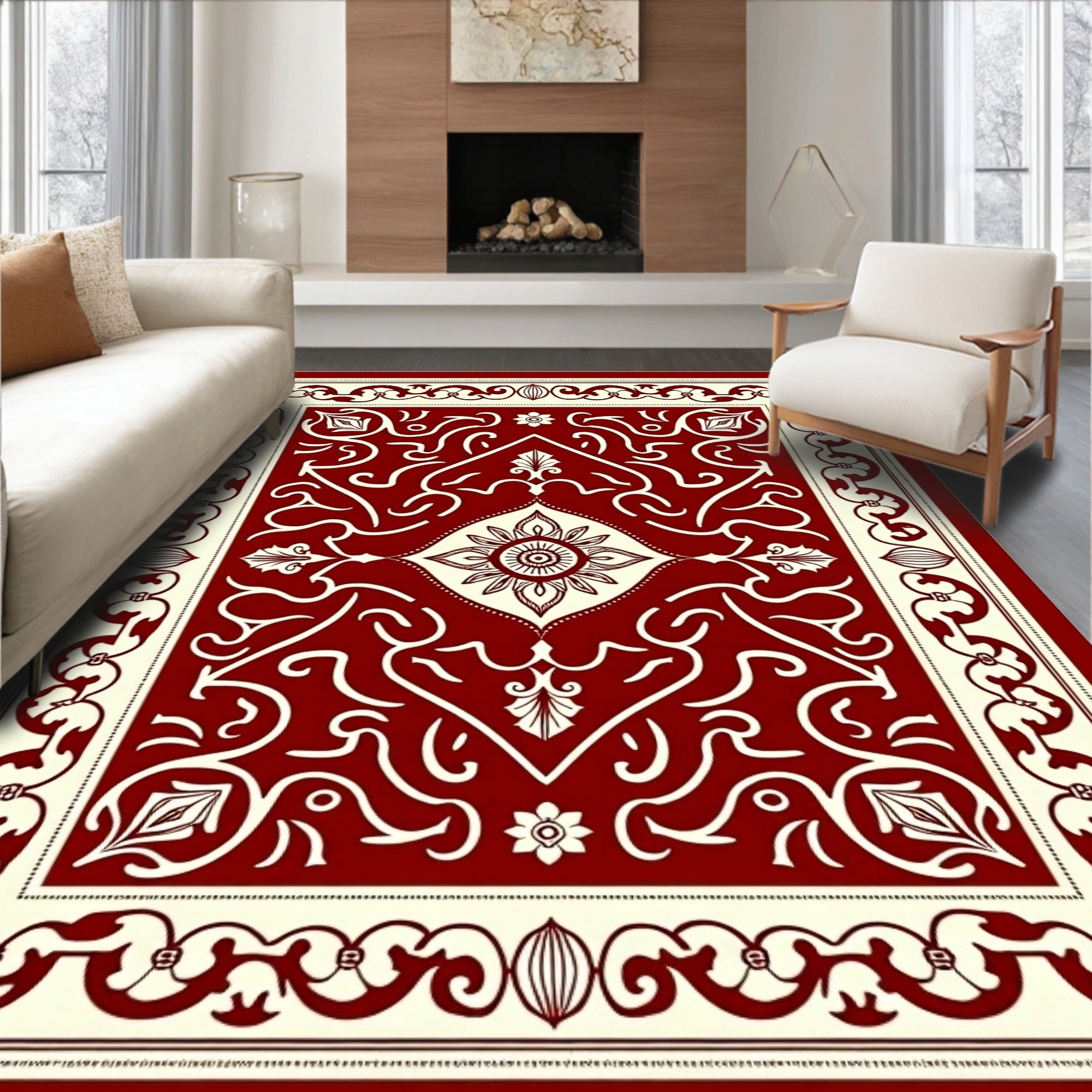 Crimson Ivory Intricate Paisley Medallion Rug