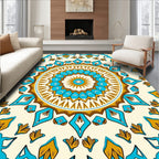 Golden Turquoise Medallion Mandala Rug