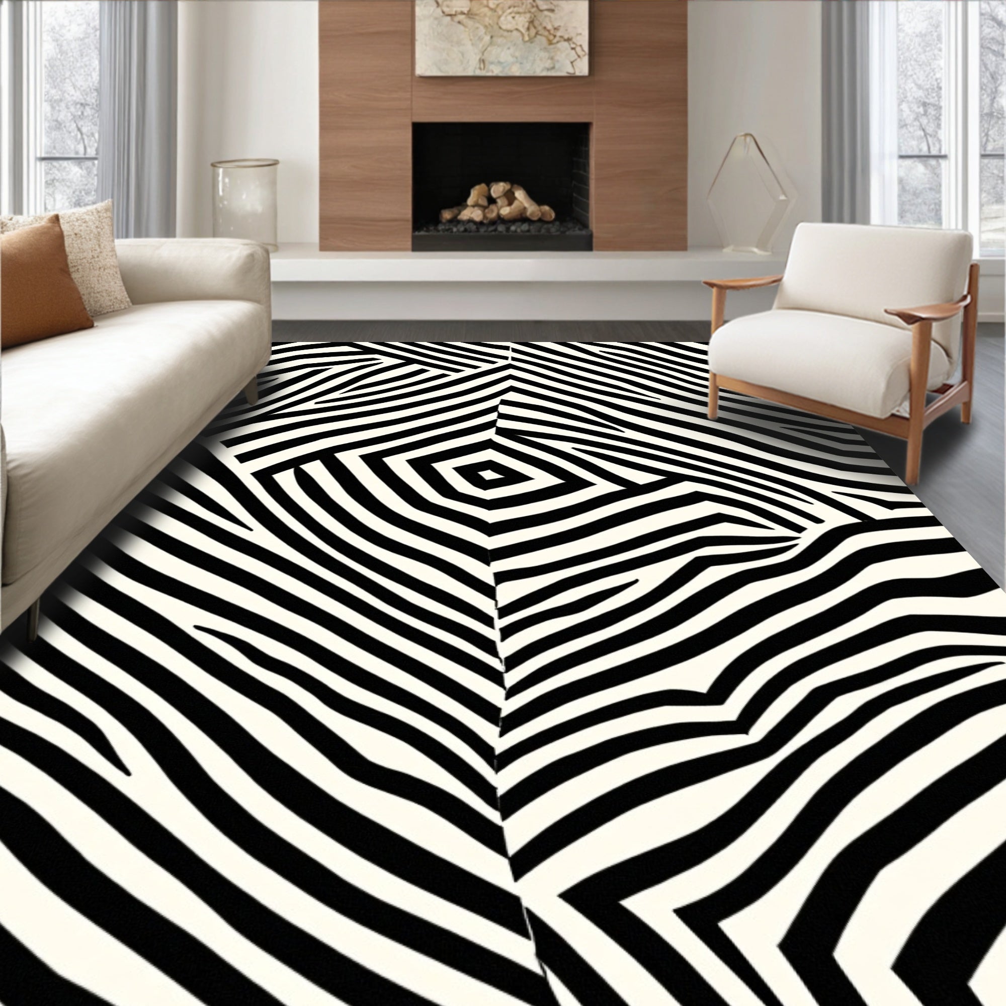 Bold Black White Organic Zebra Rug