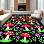 Whimsical Red Mushroom Floral Garden Rug
