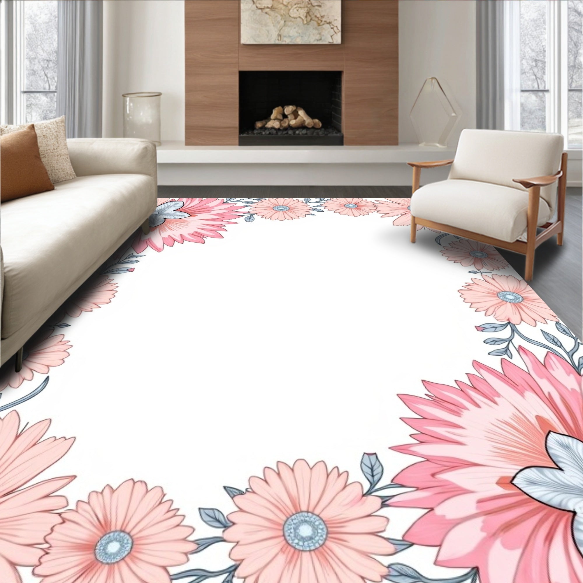 Sweet Coral Bloom Garden Border Rug