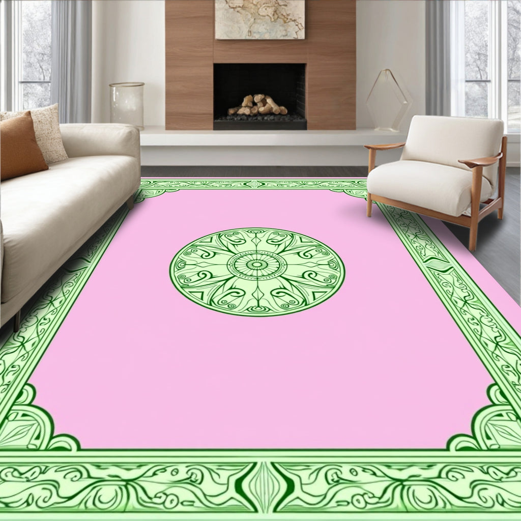 Pink Emerald Medallion Border Rug