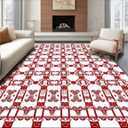 Bold Crimson Repeating Geometric Motif Rug