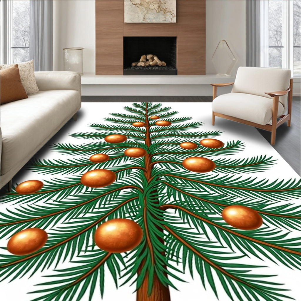Green Fir Tree with Copper Ornaments Rug
