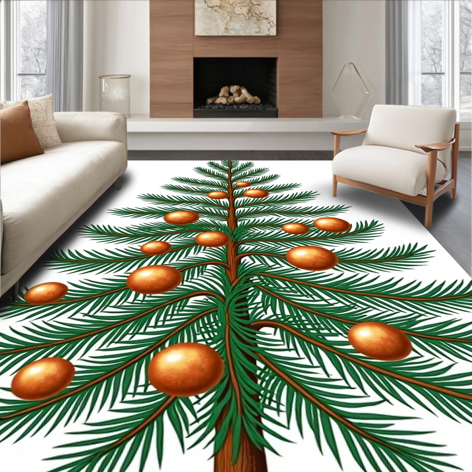 Green Fir Tree with Copper Ornaments Rug