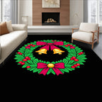 Festive Green Wreath Red Bow Bells Rug