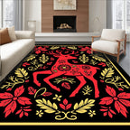 Crimson Deer Floral Surround Rug