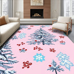 Pink Snowy Evergreen Winter Whimsy Rug