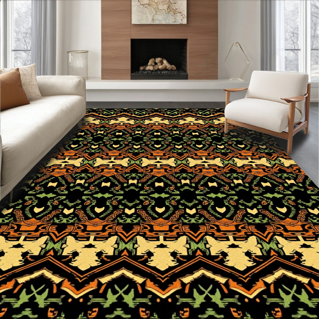 Tribal Ochre Green Medallion Blanket Rug