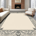 Ornate Black Sepia Floral Border Design Rug
