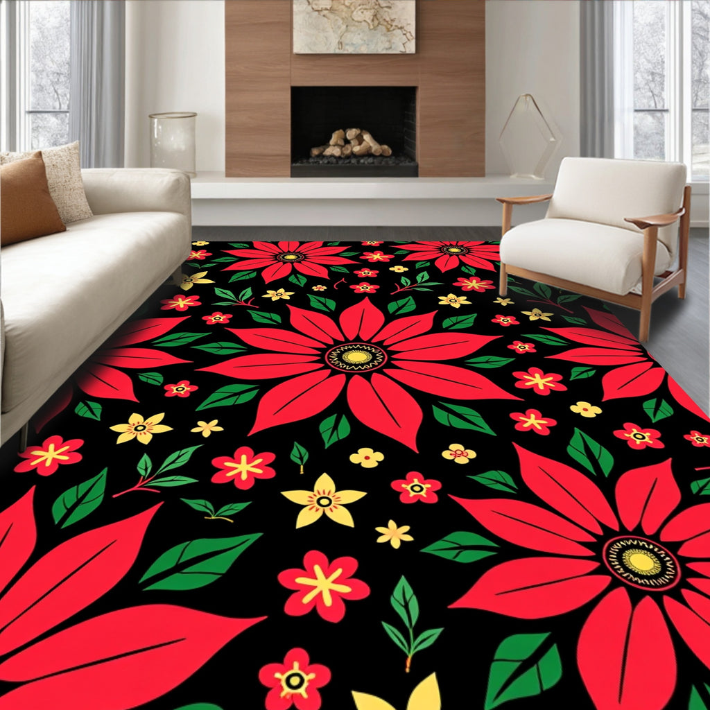 Bold Red Yellow Floral Garden Rug