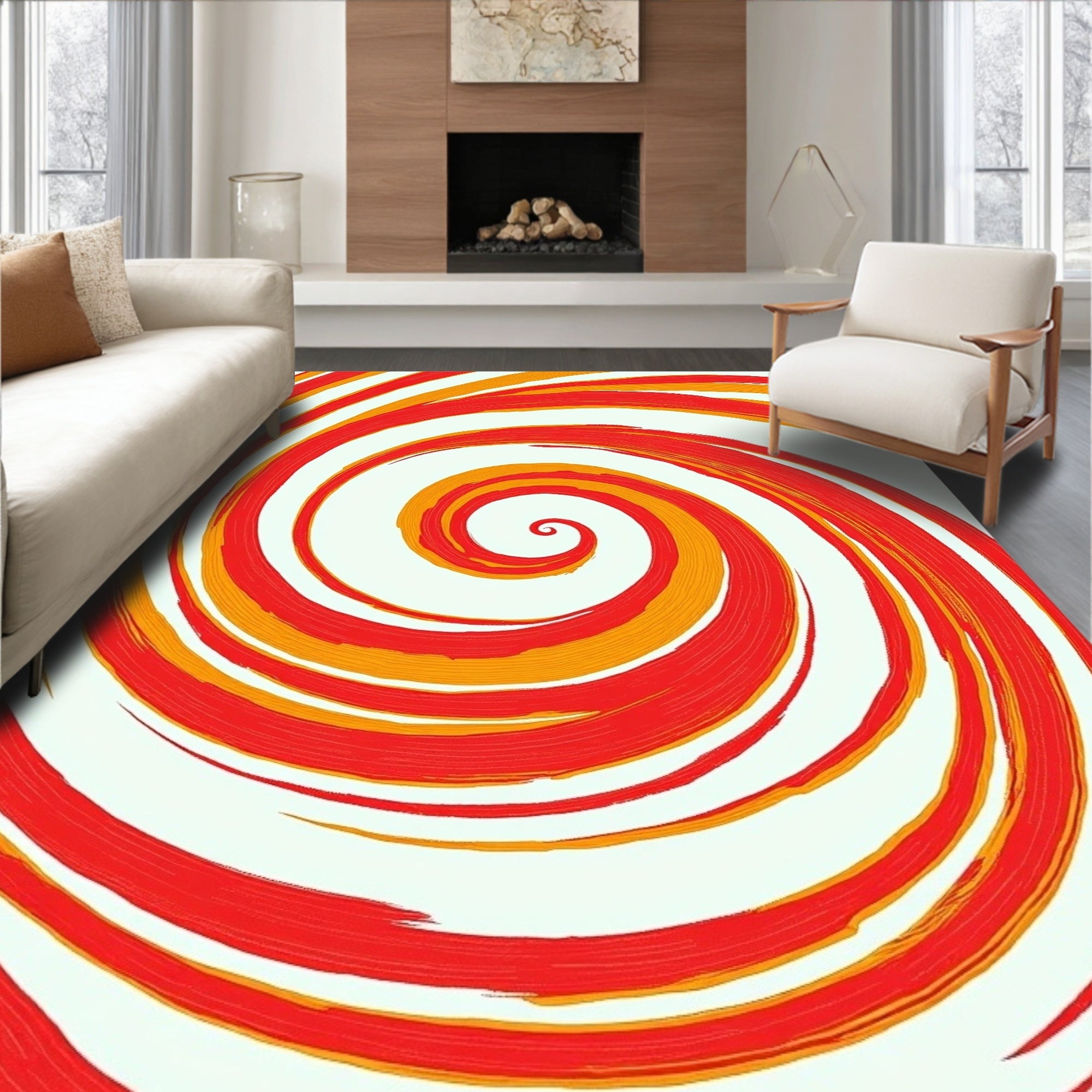 Crimson Orange Swirl Abstract Rug