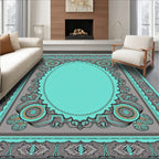 Ornate Teal Gray Tribal Medallion Rug