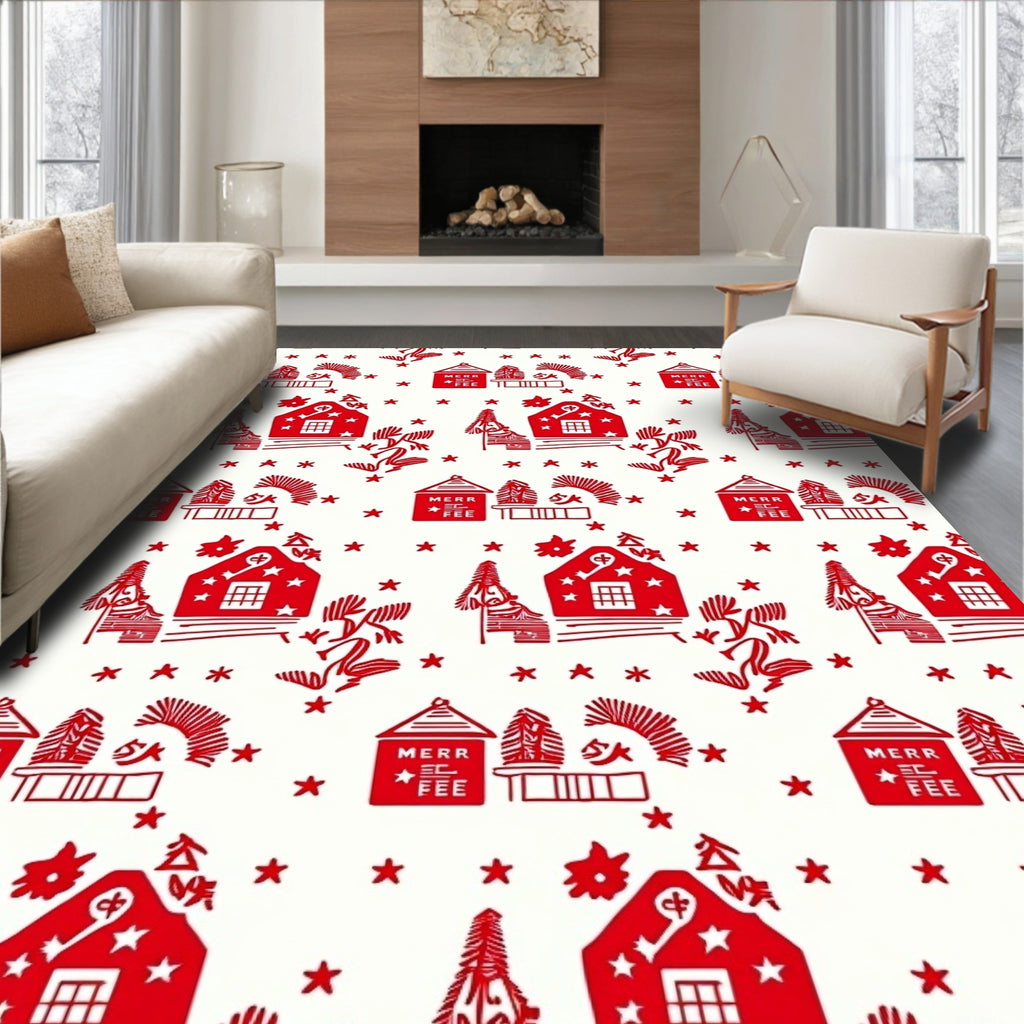 Red Village Christmas Stars Rug