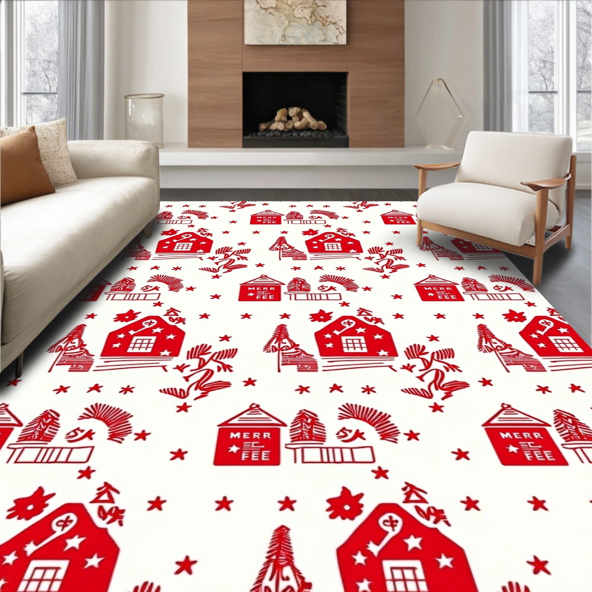 Red Village Christmas Stars Rug