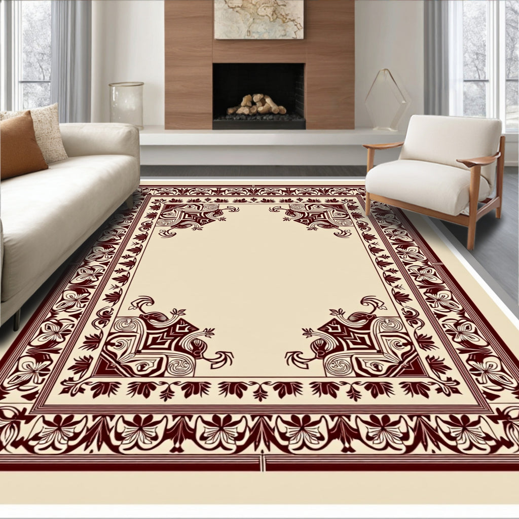Deep Red Ornate Bloom Corner Accent Rug