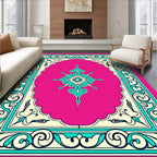 Vibrant Pink Turquoise Scrollwork Medallion Rug