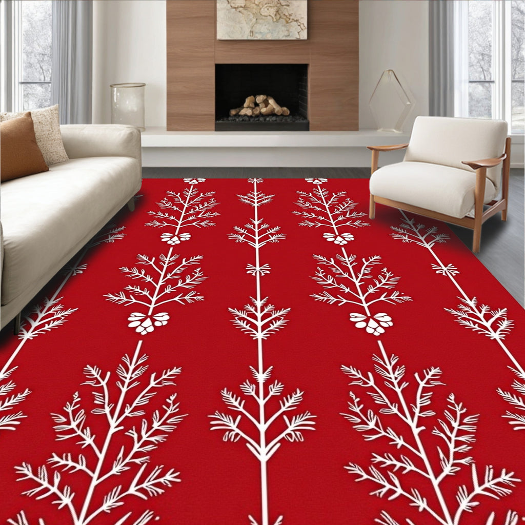 White Folk Art Tree Red Rug