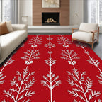 White Folk Art Tree Red Rug