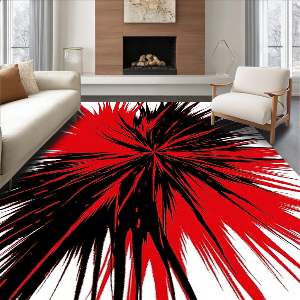 Radiant Red Black Burst Rug