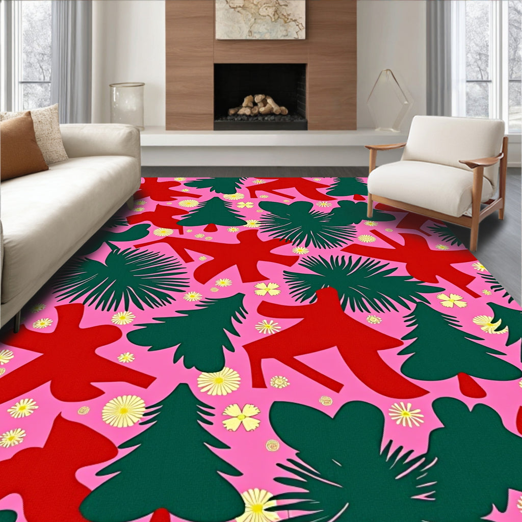 Whimsical Pink Pine Tree Scatter Rug