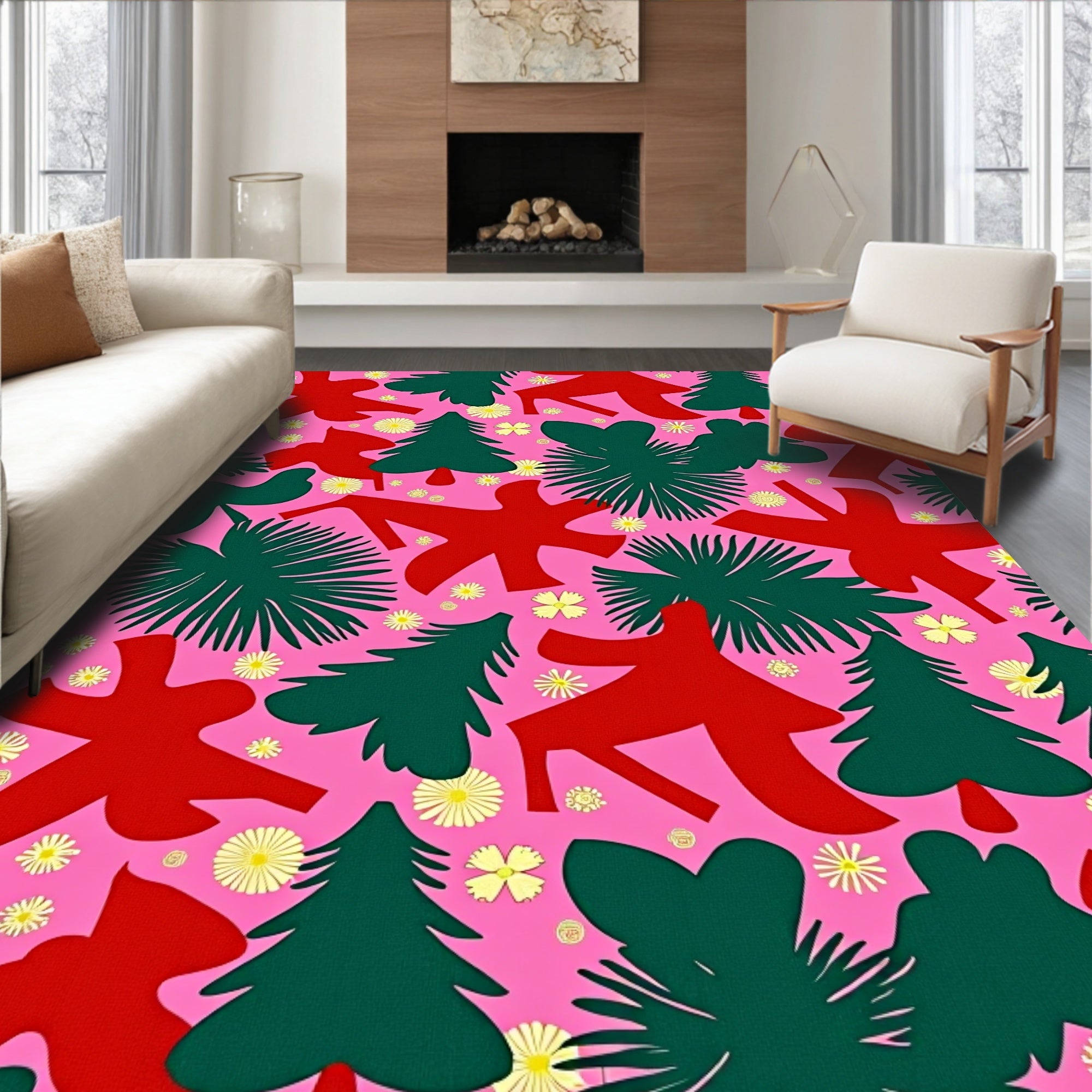 Whimsical Pink Pine Tree Scatter Rug