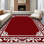 Deep Red Ornate Scrollwork Border Rug