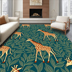 Whimsical Giraffe Foliage Teal Rug