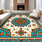 Orange Teal Sunburst Medallion Rug