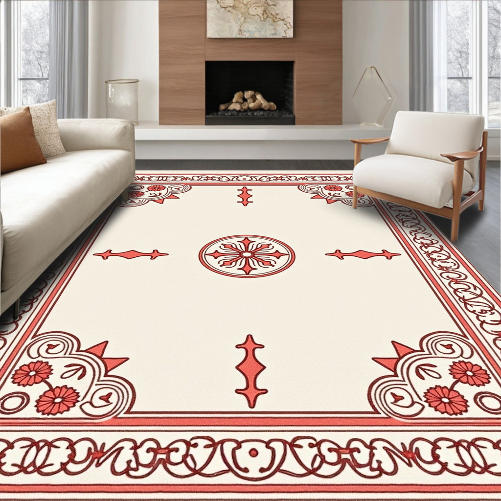 Coral Floral Medallion BorderRug Rug